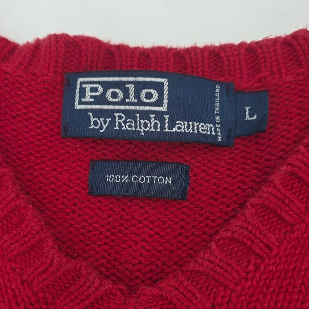 VINTAGE 90S POLO RALPH LAUREN SWEATER VEST MENS LARGE RED BLUE PONY VNECK COTTON
